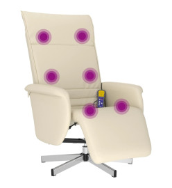 Fauteuil inclinable de massage et repose-pieds crème similicuir