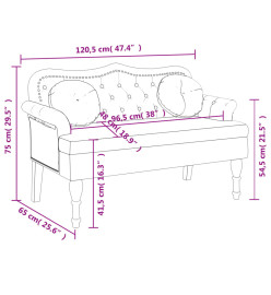 Banc avec coussins bleu 120,5x65x75 cm velours