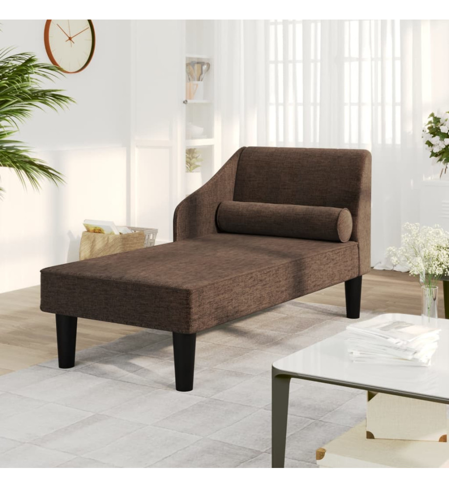 Chaise longue avec traversin marron foncé tissu