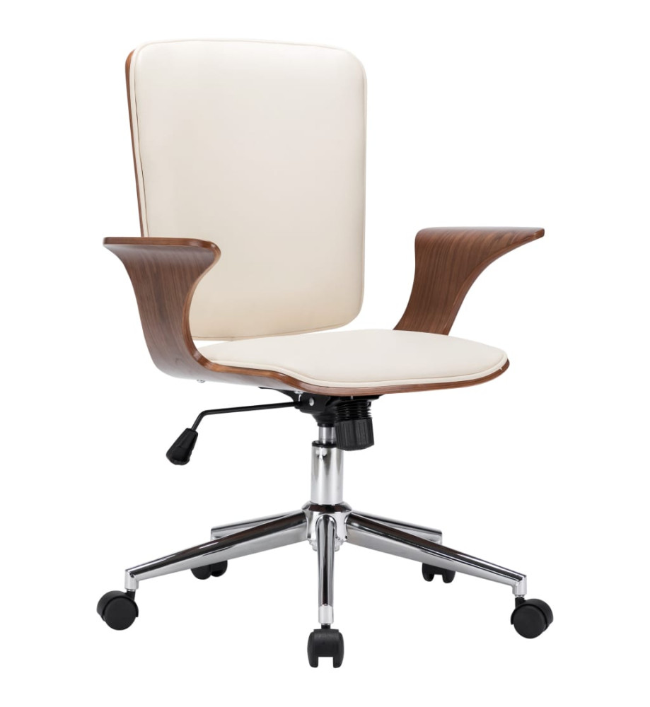 Chaise pivotante de bureau Crème Similicuir et bois courbé Chaise pivotante de bureau Crème Similicuir et bois courbé
