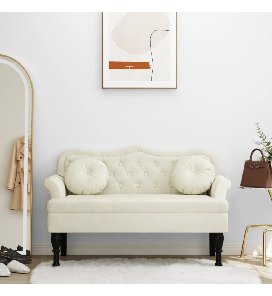 Banc avec coussins crème 120,5x65x75 cm velours