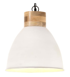 Lampe suspendue industrielle Blanc Fer et bois solide 46 cm E27