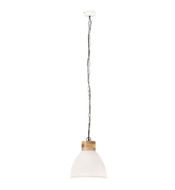 Lampe suspendue industrielle Blanc Fer et bois solide 46 cm E27