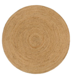 Tapis tressé réversible Bleu marine et naturel 90 cm Jute Rond