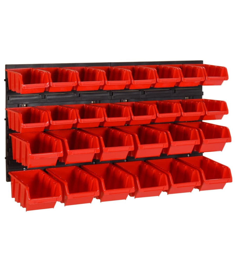 Ensemble d'étagères d'atelier 30 pcs Rouge et noir 77x39 cm PP