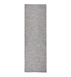 Tapis à tissage plat d'extérieur 80x250 cm Marron et bleu