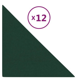 Panneaux muraux 12 pcs Vert foncé 30x30 cm Tissu 0,54 m²