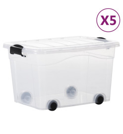 Boîtes de rangement et roues et couvercles 5pcs Transparent 40L