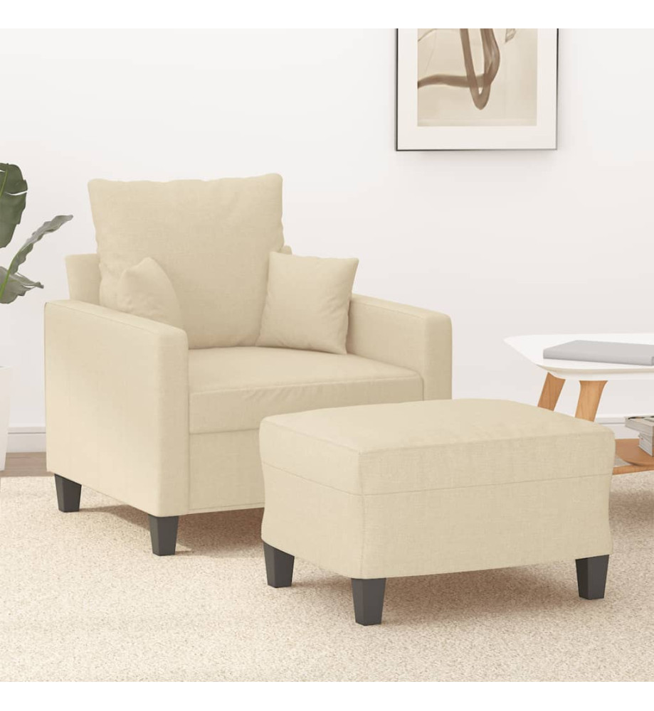 Fauteuil avec repose-pied Crème 60 cm Tissu