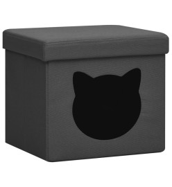 Tabouret de rangement pliable et motif de chat Gris foncé Tissu