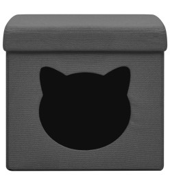 Tabouret de rangement pliable et motif de chat Gris foncé Tissu