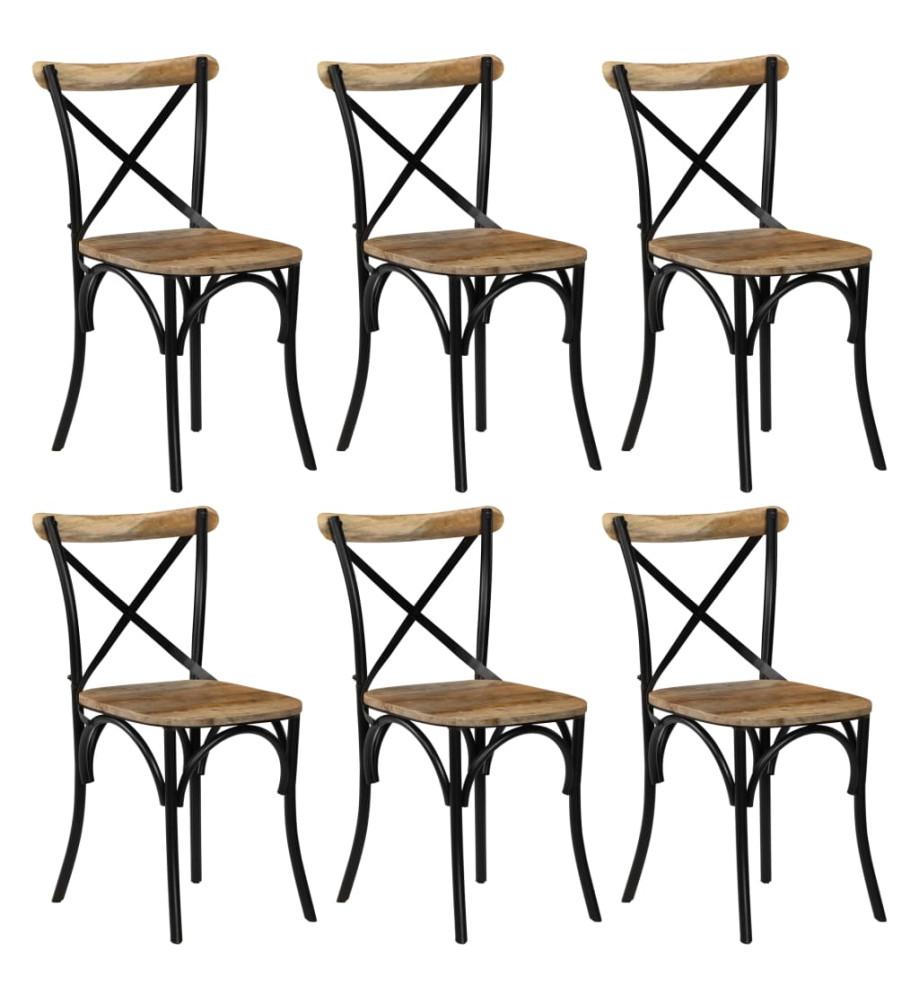 Chaises à dossier croisé lot de 6 noir bois de manguier massif