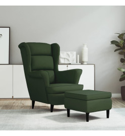 Fauteuil à oreilles avec tabouret vert foncé velours