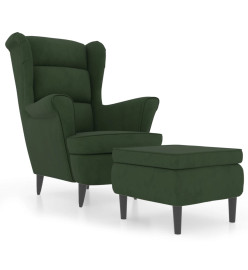 Fauteuil à oreilles avec tabouret vert foncé velours