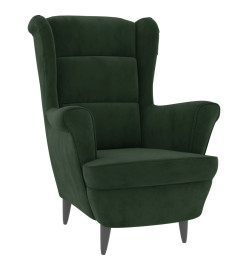 Fauteuil à oreilles avec tabouret vert foncé velours