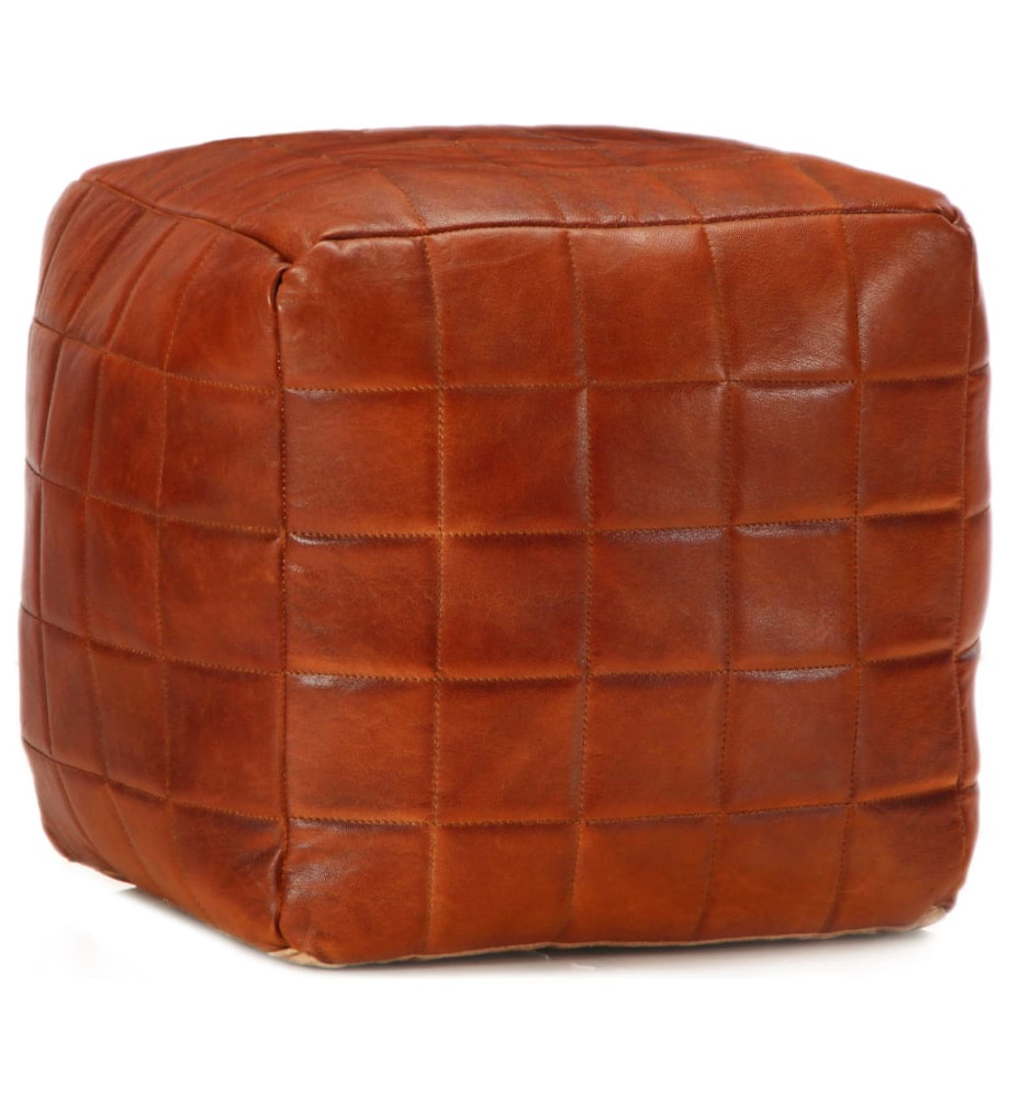 Pouf 40 x 40 x 40 cm Brun roux Cuir véritable de chèvre