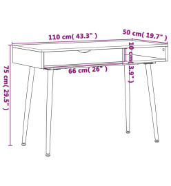 Bureau d'ordinateur avec tiroir marron 110x50x75 cm