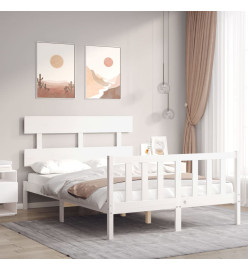 Cadre de lit avec tête de lit blanc 140x200 cm bois massif