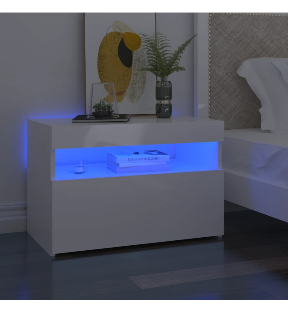 Tables de chevet lumières LED 2 pcs blanc brillant 60x35x40 cm Tables de chevet lumières LED 2 pcs blanc brillant 60x35x40 cm