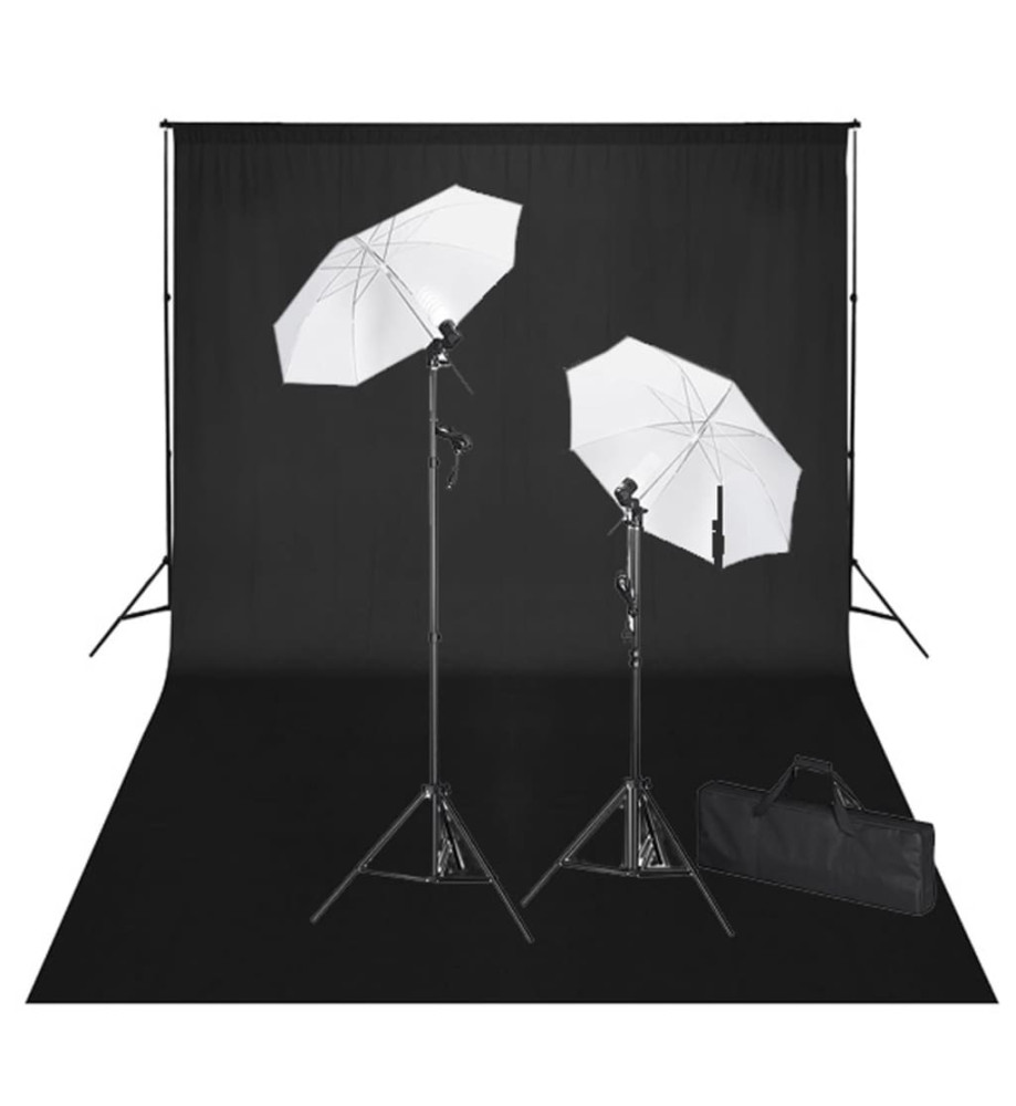 Kit de studio et toile de fond noire 600 x 300 cm et lumières