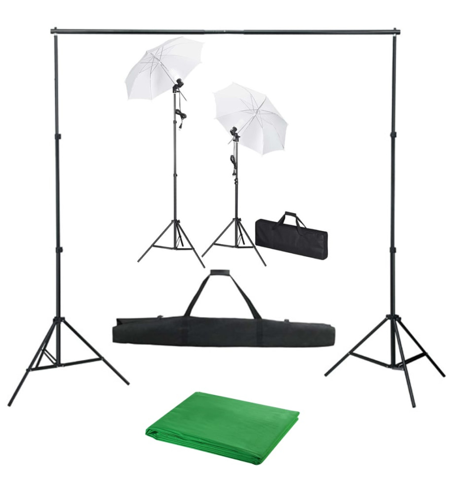 Kit de studio photo avec toile de fond lampes et parapluies