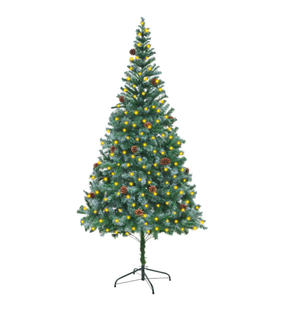 Sapin de Noël artificiel pré-éclairé et pommes de pin 210 cm