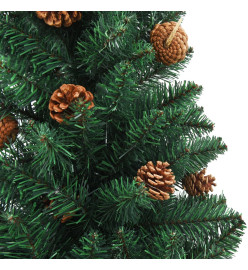 Sapin de Noël mince pré-éclairé et boules vert 210 cm PVC