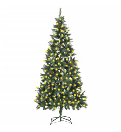 Sapin de Noël artificiel pré-éclairé et pommes de pin 210 cm