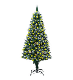 Sapin de Noël avec LED et pommes de pin et neige blanche 240 cm