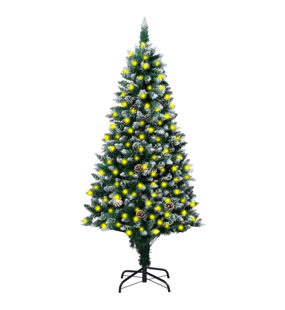 Sapin de Noël avec LED et pommes de pin et neige blanche 240 cm