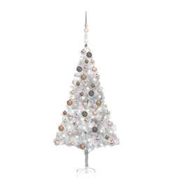 Arbre de Noël artificiel pré-éclairé/boules argenté 180 cm PET