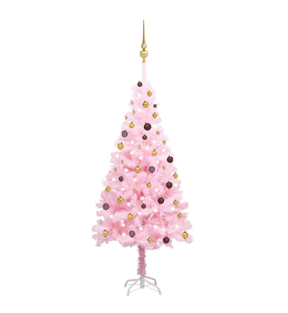 Arbre de Noël artificiel pré-éclairé et boules rose 210 cm PVC Arbre de Noël artificiel pré-éclairé et boules rose 210 cm PVC