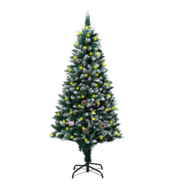 Sapin de Noël avec LED et pommes de pin et neige blanche 180 cm