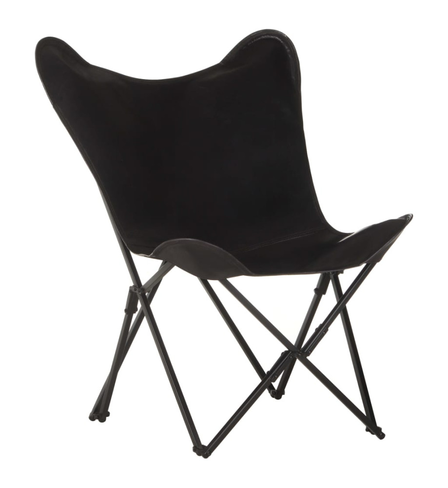 Chaise papillon pliable Noir Cuir véritable