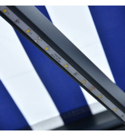 Auvent avec capteur de vent et LED 350x250 cm Bleu et blanc
