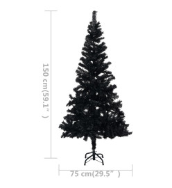 Sapin de Noël artificiel pré-éclairé et support noir 150 cm PVC