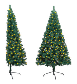 Sapin de Noël artificiel pré-éclairé moitié/support vert 180 cm