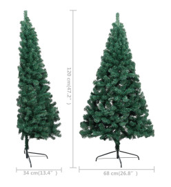 Sapin de Noël artificiel pré-éclairé moitié/support vert 120 cm