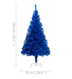 Sapin de Noël artificiel pré-éclairé et support bleu 150 cm PVC