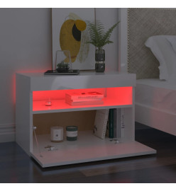 Table de chevet avec lumières LED blanc brillant 60x35x40 cm