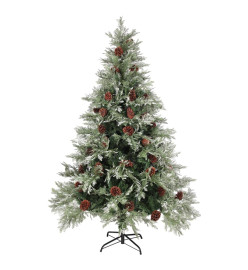 Sapin de Noël pré-éclairé pommes de pin vert blanc 150cm PVC PE