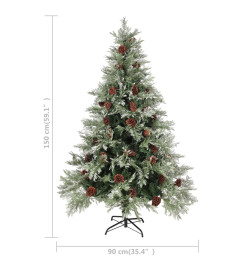 Sapin de Noël pré-éclairé pommes de pin vert blanc 150cm PVC PE