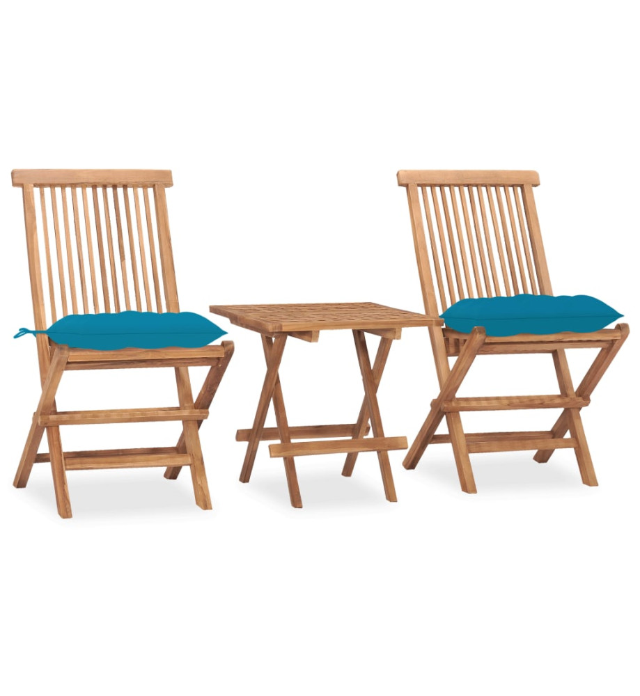 Mobilier à dîner d'extérieur pliable avec coussin 3 pcs Teck Mobilier à dîner d'extérieur pliable avec coussin 3 pcs Teck