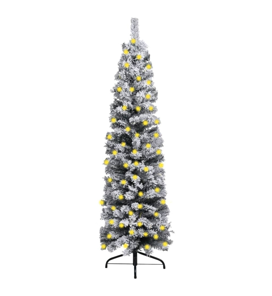 Sapin de Noël mince pré-éclairé flocon de neige vert 210 cm PVC