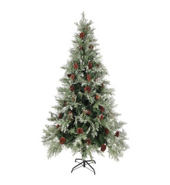 Sapin de Noël pré-éclairé pommes de pin vert blanc 225cm PVC PE