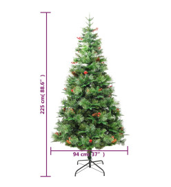 Sapin de Noël pré-éclairé et pommes de pin vert 225cm PVC et PE