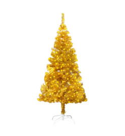 Sapin de Noël artificiel pré-éclairé et support doré 150 cm PET