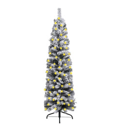 Sapin de Noël mince pré-éclairé flocon de neige vert 150 cm PVC