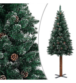 Sapin de Noël mince pré-éclairé bois véritable et neige blanche