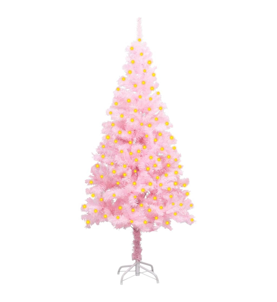 Sapin de Noël artificiel pré-éclairé et support rose 150 cm PVC Sapin de Noël artificiel pré-éclairé et support rose 150 cm PVC